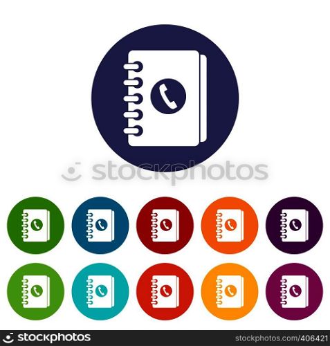 Address book set icons in different colors isolated on white background. Address book set icons