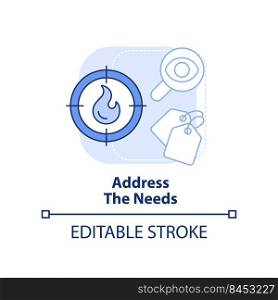 Address needs light blue concept icon. Procurement process abstract idea thin line illustration. Purchase requirements. Isolated outline drawing. Editable stroke. Arial, Myriad Pro-Bold fonts used. Address needs light blue concept icon