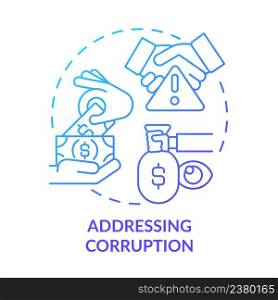 Addressing corruption blue gradient concept icon. Armed hostilities prevention solution abstract idea thin line illustration. Tackle tax crime. Isolated outline drawing. Myriad Pro-Bold font used. Addressing corruption blue gradient concept icon