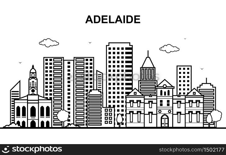 Adelaide City Australia Cityscape Skyline Line Outline Illustration