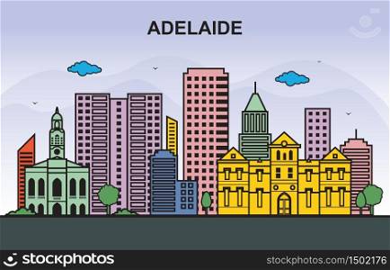 Adelaide City Tour Cityscape Skyline Colorful Illustration