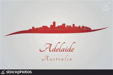 Adelaide skyline in red and gray background in editable vector file