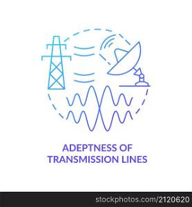 Adeptness of transmission lines blue gradient concept icon. Smart grid technology applications abstract idea thin line illustration. Isolated outline drawing. Roboto-Medium, Myriad Pro-Bold fonts used. Adeptness of transmission lines blue gradient concept icon