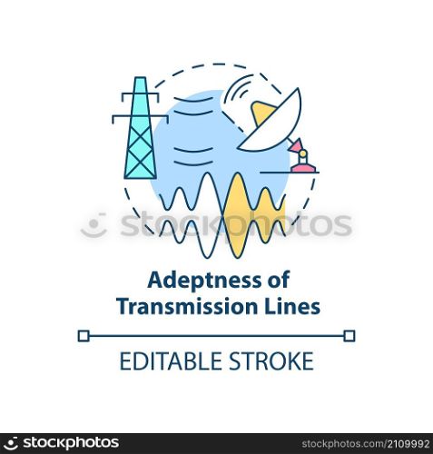 Adeptness of transmission lines concept icon. Applications of smart grid abstract idea thin line illustration. Isolated outline drawing. Editable stroke. Roboto-Medium, Myriad Pro-Bold fonts used. Adeptness of transmission lines concept icon