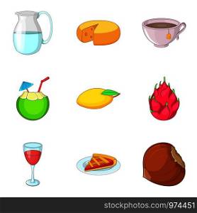 Adequate food icons set. Cartoon set of 9 adequate food vector icons for web isolated on white background. Adequate food icons set, cartoon style