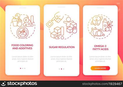 ADHD nutrition onboarding mobile app page screen. Omega three fatty acids walkthrough 3 steps graphic instructions with concepts. UI, UX, GUI vector template with linear color illustrations. ADHD nutrition onboarding mobile app page screen
