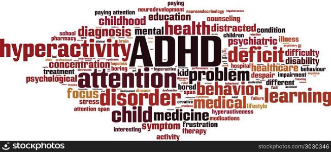 ADHD word cloud concept. Vector illustration