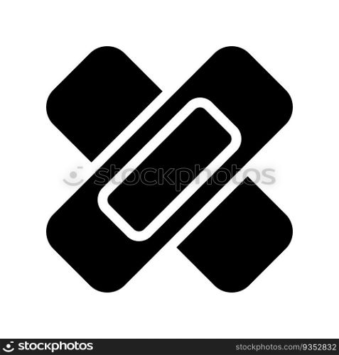 Adhesive bandage black glyph icon. Medical dressing. Sticking plaster. Injury healing. Sterile patch. Silhouette symbol on white space. Solid pictogram. Vector isolated illustration. Adhesive bandage black glyph icon