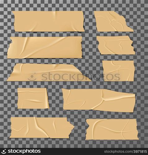Adhesive sticky tape isolated on transparent background vector set. Adhesive tape ripped, illustration of piece paper. Adhesive sticky tape isolated on transparent background vector set
