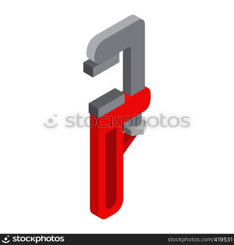 Adjustable wrench with red handle isometric 3d icon on a white background. Adjustable wrench with red handle