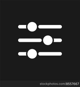 Adjustments dark mode glyph ui icon. Simple filled line element. User interface design. White silhouette symbol on black space. Solid pictogram for web, mobile. Vector isolated illustration. Adjustments dark mode glyph ui icon