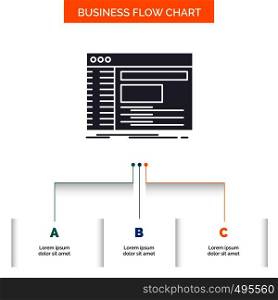Admin, console, panel, root, software Business Flow Chart Design with 3 Steps. Glyph Icon For Presentation Background Template Place for text.. Vector EPS10 Abstract Template background