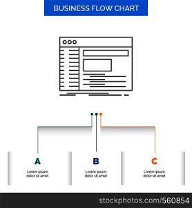Admin, console, panel, root, software Business Flow Chart Design with 3 Steps. Line Icon For Presentation Background Template Place for text. Vector EPS10 Abstract Template background