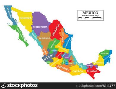 Administrative Mexico Map Isolated on White Background. Vector Illustration.