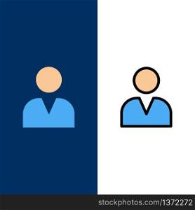 Administrator, Man, User Icons. Flat and Line Filled Icon Set Vector Blue Background