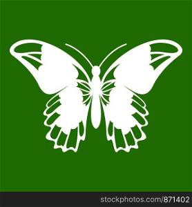 Admiral butterfly icon white isolated on green background. Vector illustration. Admiral butterfly icon green