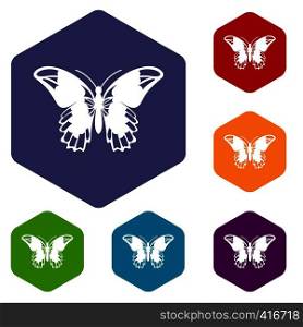 Admiral butterfly icons set rhombus in different colors isolated on white background. Admiral butterfly icons set