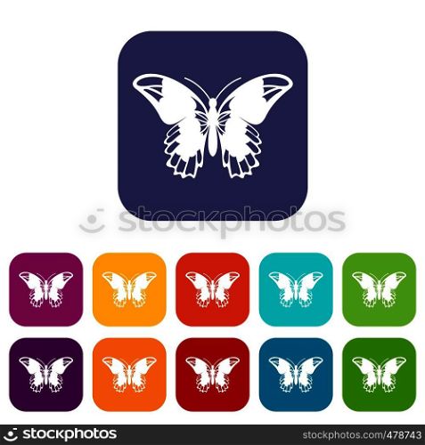 Admiral butterfly icons set vector illustration in flat style in colors red, blue, green, and other. Admiral butterfly icons set