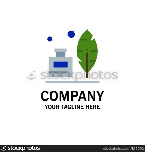 Adobe, Feather, Inkbottle, American Business Logo Template. Flat Color