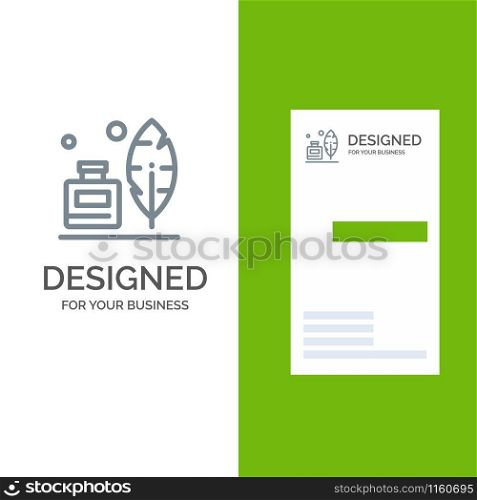 Adobe, Feather, Inkbottle, American Grey Logo Design and Business Card Template