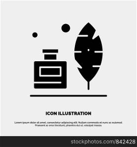 Adobe, Feather, Inkbottle, American solid Glyph Icon vector