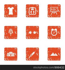 Adolescent icons set. Grunge set of 9 adolescent vector icons for web isolated on white background. Adolescent icons set, grunge style