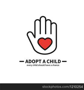 Adopt a Child. Hand with Heart Line Icon. Volunteer Help Care Protection Support Theme. Child Adoption Sign and Symbol. Adopt a Child. Hand with Heart Line Icon. Volunteer Help Care Protection Support Theme. Child Adoption Sign and Symbol.