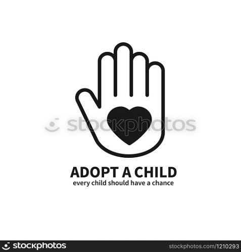 Adopt a Child. Hand with Heart Line Icon. Volunteer Help Care Protection Support Theme. Child Adoption Sign and Symbol. Adopt a Child. Hand with Heart Line Icon. Volunteer Help Care Protection Support Theme. Child Adoption Sign and Symbol.