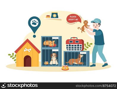 Adopt a Pet From an Animal Shelter in the Form of Cats or Dogs to Care for and Look After in Flat Cartoon Hand Drawn Templates Illustration