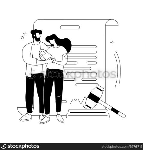 Adoption of a child abstract concept vector illustration. Child parenting, orphanage, adoptive parents, happy interracial family, single parent, african kid, same sex couple abstract metaphor.. Adoption of a child abstract concept vector illustration.