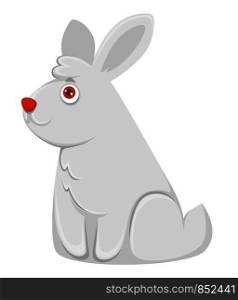 Adorable albino bunny with fluffy thick soft fur, red eyes, cute forelock and round tail isolated cartoon flat vector illustrations on white background. Friendly wild animal with unusual color.. Adorable albino bunny with fluffy thick fur and red eyes