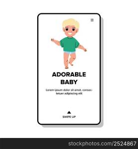 Adorable Baby Boy Walking In Park Outside Vector. Cute And Adorable Baby Playing On Kindergarten Playground Or Walk In Zoo. Character Child Recreation Time Web Flat Cartoon Illustration. Adorable Baby Boy Walking In Park Outside Vector