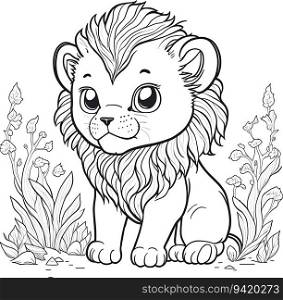 Adorable Baby Lion: Clean Line Art Coloring Book for Kids with Simplicity and No Background