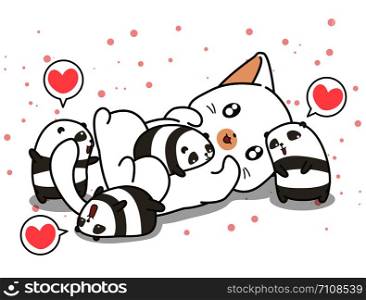 Adorable cat and small panda characters in cartoon style.