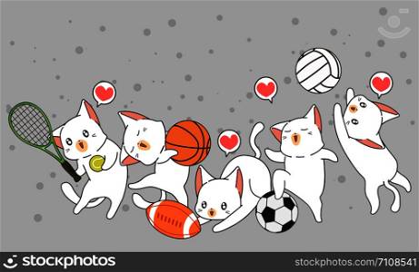 Adorable cats and sport instrument in cartoon style.
