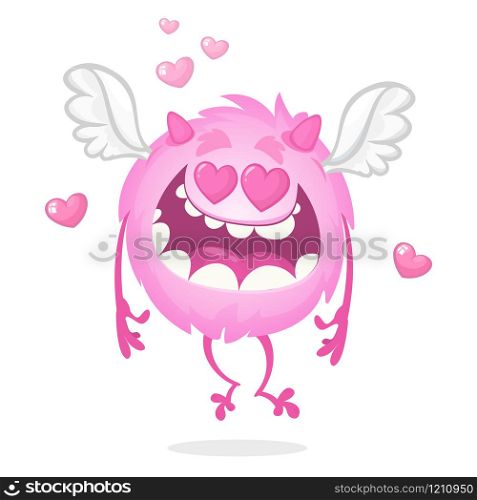 Adorable cute flying monster cartoon for St Valentine&rsquo;s Day
