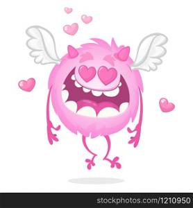 Adorable cute flying monster cartoon for St Valentine&rsquo;s Day