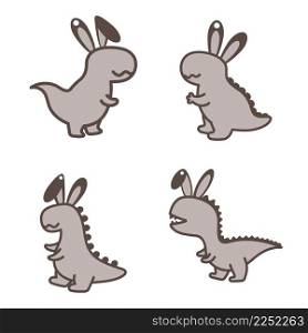 Adorable Easter dino basket name tags. Laser wood cutting template. Layered paper decoration. Print, cut out, glue. Egg hunt for children template layout. Vector stock illustration.