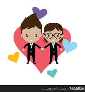 adorable gay spouse groom lovely cartoon marriage. adorable gay spouse groom lovely cartoon marriage theme vector art