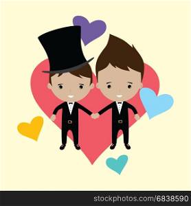 adorable gay spouse groom lovely cartoon marriage. adorable gay spouse groom lovely cartoon marriage theme vector art