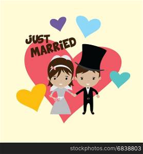 adorable groom and bride lovely marriage cartoon theme. adorable groom and bride lovely marriage cartoon theme vector