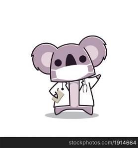 Adorable Koala Doctor Face Mask Animal Zoo Flat Cartoon Character