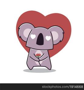 Adorable Koala Love Heart Flower Animal Zoo Flat Cartoon Character