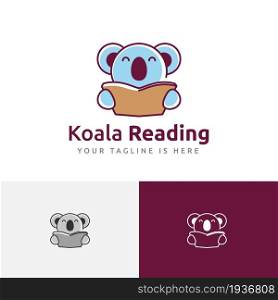 Adorable Koala Reading Study Marsupial Animal School Education Logo