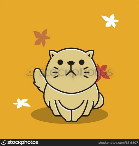 Adorable Persian Cat Standing Autumn Leaf Fall Season Cartoon