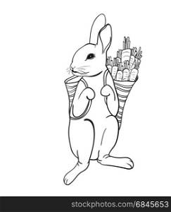 Adorable rabbit carry bag that full with carrot,vector illustration