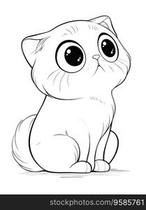 Adorable Scottish Fold Cat Coloring Page, Cartoon Style, Simple Outline