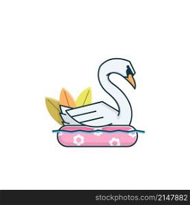 Adorable Swan Goose Couple Duck Swim Lifebuoy Vector Cartoon