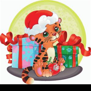 Adorable Tiger-cub with Christmas gifts