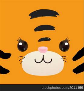 Adorable Tiger Head with Cute Smile and Pink Nose. Cartoon style. Vector.. Adorable Tiger Head with Cute Smile and Pink Nose. Cartoon style.